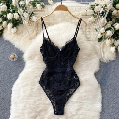 Damen Spitze Body Lingerie Overall Unterhemd Tank Top Turnanzug Sexy Schwarz - Bild 1 von 4