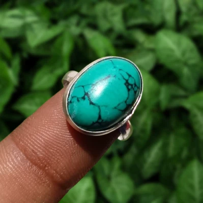 Hermoso Anillo de Piedras Preciosas Turquesa Chapado en Plata de Ley 925 Joyería EE. UU. TALLA 7" Foto 1 de 4