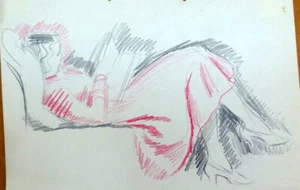 Clifford Ellis Drawing III - Ellis Family Archive - 1907-1985 Pencil Study Red - Picture 1 of 5