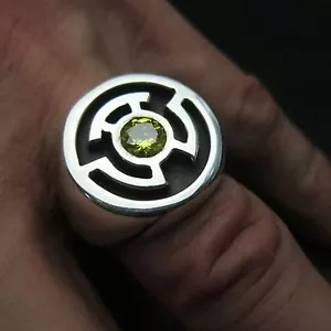 ANELLO LANTERNA GIALLA ARGENTO STERLING MJG. SINESTRO. 6 mm CZ. Taglia 11. FUMETTO CON - Foto 1 di 8