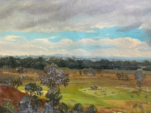 ::ÖLGEMÄLDE AUF PAPIER 1877 °UNDEUTLICH SIGNIERT °FELDARBEIT GRAFENBERG STADT ÖL - Bild 1 von 6