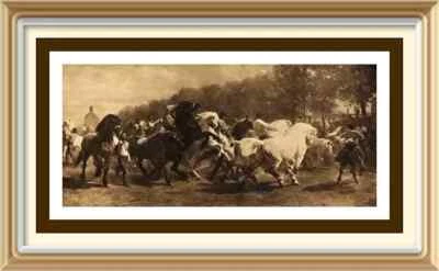 124 anos de idade original c1901 antiga estampa ROSA BONHEUR CAVALO JUSTO garanhão - Imagem 1 de 2