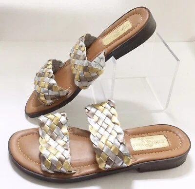 Duck Head Women's Sandals Silver & Gold Braided Leather Made in Brazil Sz 8  - Image 1 of 4