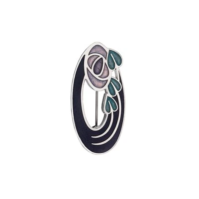 Broche ovalado Mackintosh rosa enchapado en plata púrpura nuevo embalaje de regalo Foto 1 de 2