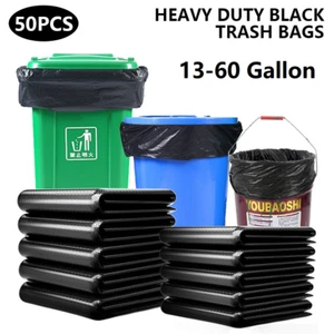 50pcs Heavy Duty Trash Bags 33 45 60 65 Gallon Black Large Garbage Rubbish Bag - Picture 1 of 25