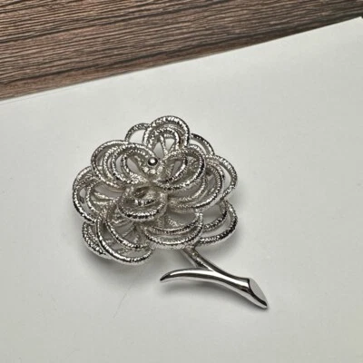 Monet Flower Brooch Pin Silver Tone Metal Vintage - Image 1 of 4