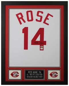 Pete Rose Autographed & Framed White Cincinnati Jersey Auto JSA COA - Picture 1 of 4