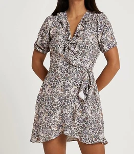River Island petite frill detail wrap floral mini dress, size UK6 - Picture 1 of 5