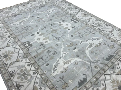Alfombra oriental geométrica de lana gris Oushak anudada a mano alfombra 9'10" x 13'8" Foto 1 de 4