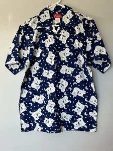 Vtg Coca Cola Polar Bears Shirt Mens Med Button Up Hawaiian Blue White Xmas - Picture 1 of 7