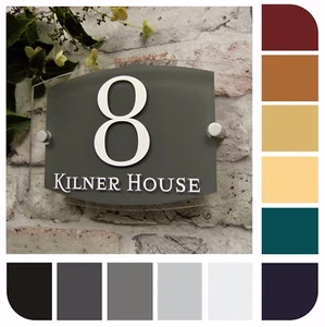 MODERN HOUSE SIGN DOOR NUMBER PLAQUE STREET ADDRESS PLATEs GLASS SLATE EFFECT - Picture 1 of 12