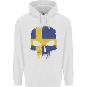 Sweden Skull Flag Gym Bodybuilding Biker Childrens Kids Hoodie - Picture 1 of 12