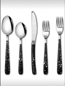 5-teiliges schwarz gesprenkeltes Besteckset Edelstahl spiegelpoliert Utensilien Neu im Karton - Bild 1 von 10