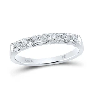 14k White Gold Womens Round Diamond Single Row Machine-set Wedding Band 1/2 Cttw - Picture 1 of 4