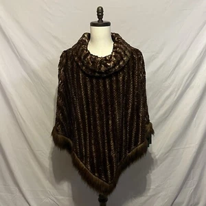 Adrienne Landau NWT Brown Faux Fur Cape Poncho Satin Lining Sz L - Picture 1 of 4