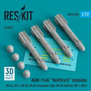 Misiles 1:72 ResKit RS72-0329 AGM-114K Hellfire II AH-64 UH-60 4 piezas 3D - Imagen 1 de 3