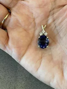 Oval geschnitten simuliert blau Saphir Damen atemberaubender Anhänger 14k gelb vergoldet - Bild 1 von 5