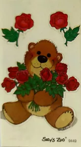 BROWN TEDDYBEAR W/ROSE Stickers (2"x3-1/2")Suzy's Zoo•Card Making•Red Flowers - Picture 1 of 5
