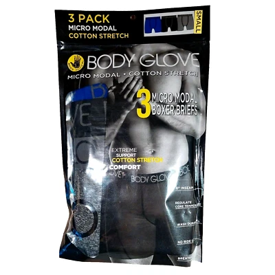Body Glove - Mens Micro Modal Cotton Stretch Boxer Briefs 3-pack - S - bluBlkGry - Image 1 of 4