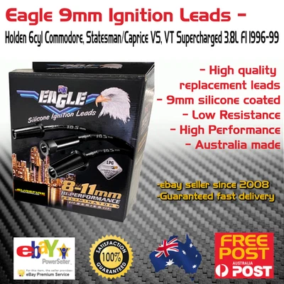 EAGLE 9mm Ignition Leads V6 Holden Com Statesman Caprice VS VT Supercharged Blk - Image 1 of 4