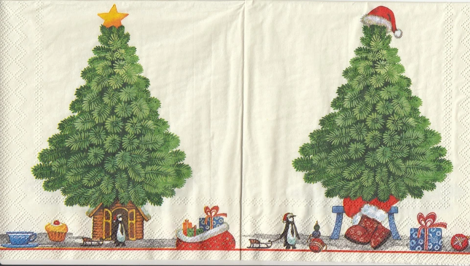 4 tovaglioli di carta da pranzo tovaglioli (G4-8) pinguini sotto l'abete - Immagine 1 di 1