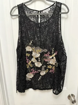 Jennifer Lopez Women's Sleeveless Lace Tank Top Blouse Beautiful Embroidery 2X - Image 1 of 4