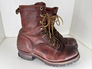 VTG Walker Red/Brown Leather Logger Boots Mens 10 - Picture 1 of 7