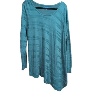 APT 9 SIZE 1X TEAL TUNIC STYLE SWEATER ASYMMETRICAL W/SLITS PRELOVED - Picture 1 of 6