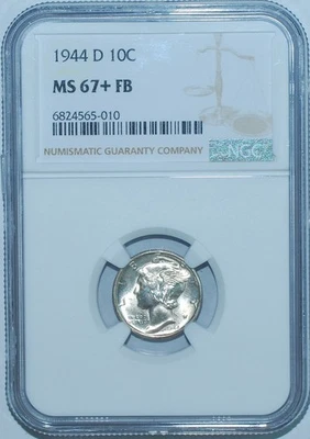 1944 D NGC MS67+FB Full Bands Mercury Dime - Image 1 of 2