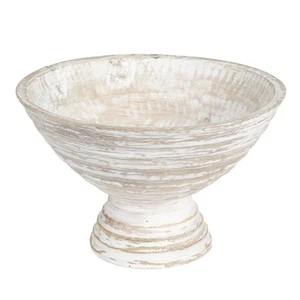 Boho Wood Pedestal Serving Bowl, White Wash Finish - Picture 1 of 7