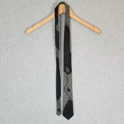 Corbata Estrecha Vintage Bugle Boy Borgoña Azul Plata Gris Negro Abstracto Años 80 Foto 1 de 4