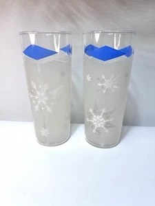 2 Vintage MCM Frosted Atomic Snowflake Highball Glass Blue Diamond 6.6” - Picture 1 of 7