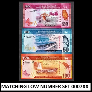 Sri Lanka 20, 50, 100 Rupees 2015-16 MATCHING LOW Serial 0007XX Pick-123-125 UNC - Picture 1 of 2