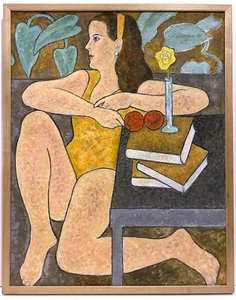 CONTEMPORARY PAINTING Seated Woman in Interior ROBERT FINCH 20th c. American - Picture 1 of 5