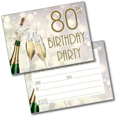 Doodlecards Pack of 20 80th Birthday Party Invitations Age 80 Champagne Invites