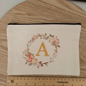 Lovely Floral Letter 'A' Make Up Cosmetic Bag Personals Zip Gift AUS Free Post - Picture 1 of 2