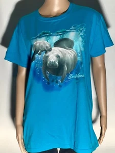 Robbe Seelöwen Sea World Tiere Ozean Damen Größe Large L blau Glitzer T-Shirt - Bild 1 von 3