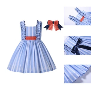Girls 2-12 Year Sleeveless Striped Spanish Dress for Spring Summer with Headband - Picture 1 of 12