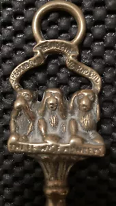 VINTAGE BRASS HANDLE HORSE HAIR BRUSH : THREE WISE MONKEYS - Picture 1 of 10