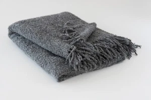 Alpaca blanket boucle / throw, soft, boucle wool, Peru, smoke grey 85% alpaca! - Picture 1 of 3