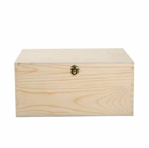 Wickerfield  Natural Finish Wooden Treasure Chest With Hinged Lid &Locking Clasp - Picture 1 of 13