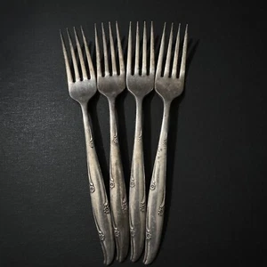 4 Oneida Community Silver Flower Tafelgabel Silberteller Besteck 60er Silberbesteck - Bild 1 von 13