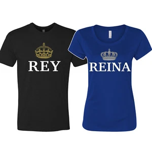 King Queen Rey Reina Spanish Couple Matching T shirts camisas a juego de parejas - Bild 1 von 9