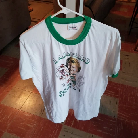 Vtg Larry Bird "Shootist Maximist" Celtics XL (46-48) Tshirt, Stedman Tag, Clean Cover