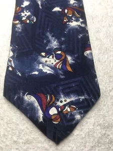 CEZANI MENS TIE NAVY BLUE WITH ORANGE PURPLE GREEN RED WHITE BROWN 3.75 X 58 - Picture 1 of 4