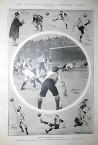 OXFORD-CAMBRIDGE FOOTBALL MATCH al Queens Club, Inghilterra; 8 schizzi 1903 Vintage - Foto 1 di 1