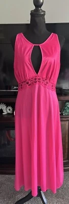 Винтажная нейлоновая ночная рубашка Adonna Midi L эластичная кружевная спереди развертка ярко-розовая замочная скважина - Изображение 1 из 4