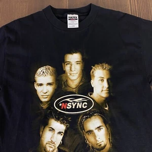 Camicia Nsync Vintage anni '90 Boy Band Unisex Nero Large Doppio Lato Timberlake 1999 - Foto 1 di 11