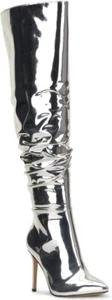 I.N.C. Womens High Heel Dress Boots Silver Faux Patent Leather - Picture 1 of 3