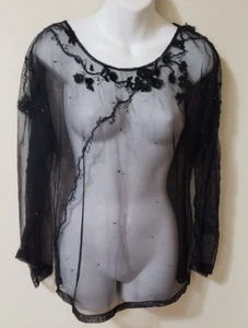 Guy Laroche Paris Collection Sheer Top, Blouse With Bling and Appliques - Picture 1 of 12